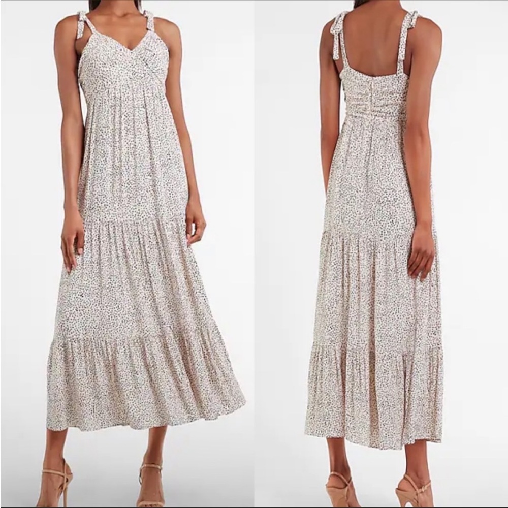 Express Polka Dot Pleated MIDI Dress